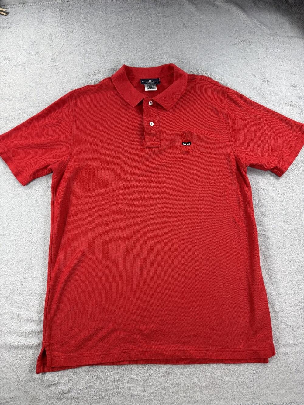 Psycho Bunny Men's Medium Red Short Sleeve Pima Cotton Polo Shirt Preppy Logo